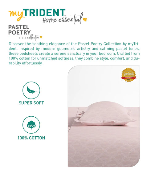 Home Essential Pastel Poetry Geo King Bedsheet, Aldo Blush|144TC Cotton| 2 Pillow Covers