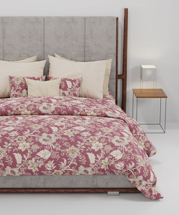 Home Essential King Printed Bedsheet, 144TC, 100% Cotton-Elaila Mauve