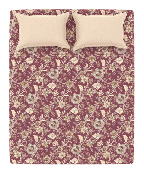 Home Essential King Printed Bedsheet, 144TC, 100% Cotton-Elaila Mauve