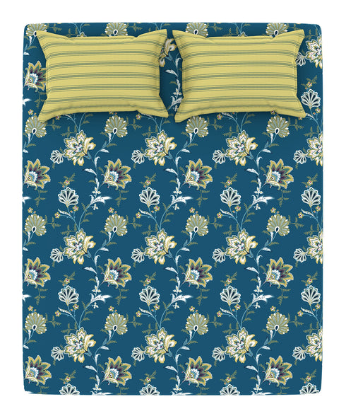 Home Essential King Printed Bedsheet, 144TC, 100% Cotton-Yasmin Teal