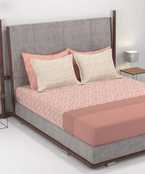 Home Essential King Printed Bedsheet, 144TC, 100% Cotton-Emaar Red