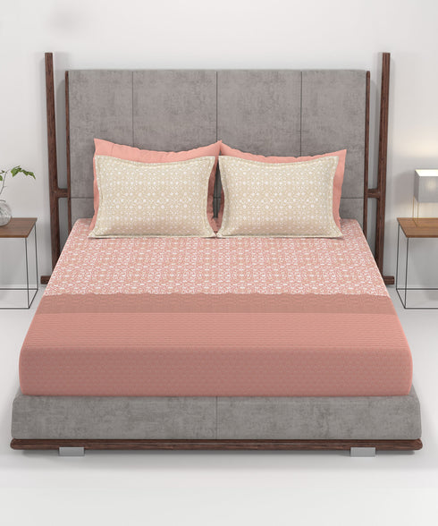 Home Essential King Printed Bedsheet, 144TC, 100% Cotton-Emaar Red