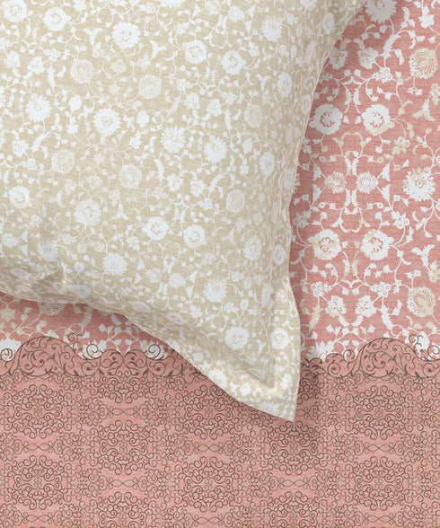 Home Essential King Printed Bedsheet, 144TC, 100% Cotton-Emaar Red