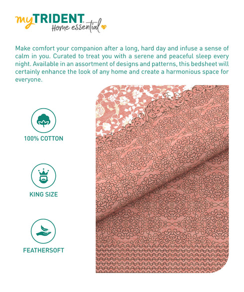 Home Essential King Printed Bedsheet, 144TC, 100% Cotton-Emaar Red