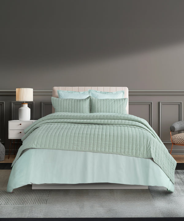 Nectarsoft Italian Retreat King Bedcover Set, Sage|90 GSM Cotton|3 Pc Set