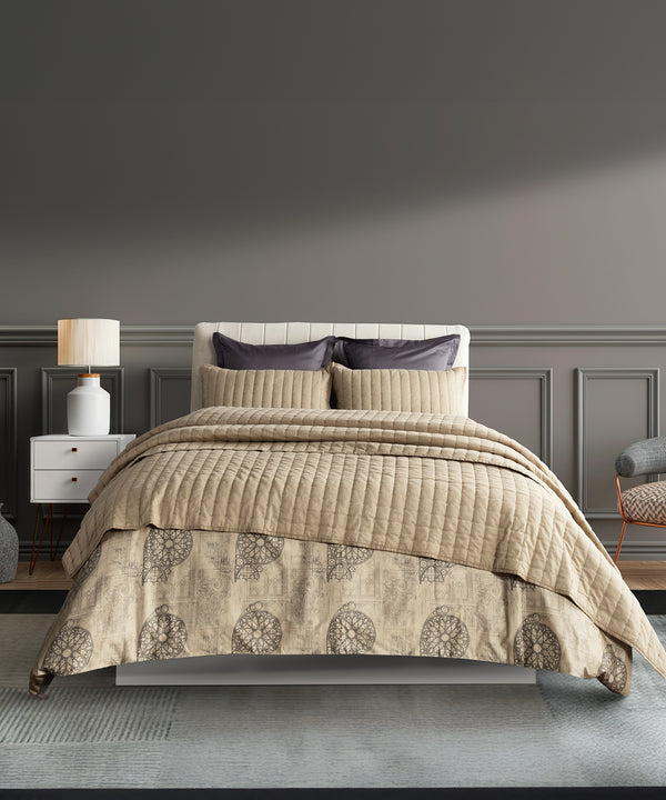 Nectarsoft Italian Retreat King Bedcover Set, Taupe|90 GSM Cotton|3 Pc Set