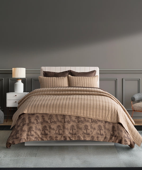 Nectarsoft Italian Retreat King Bedcover Set, Mocha|90 GSM Cotton|3 Pc Set