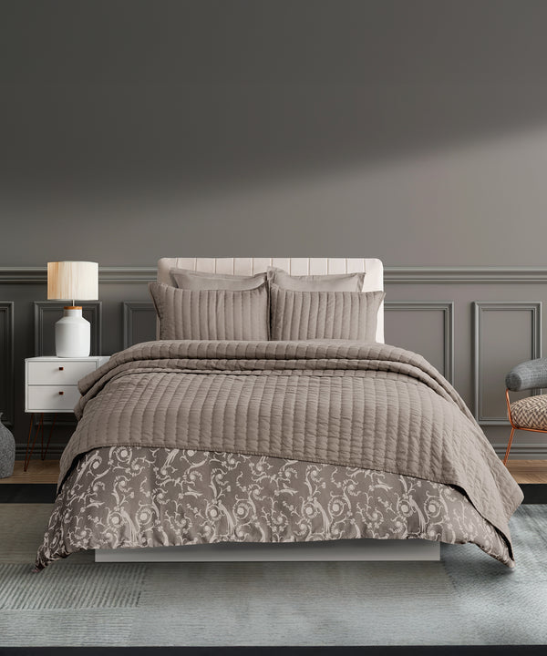 Nectarsoft Italian Retreat King Bedcover Set, Khaki|90 GSM Cotton|3 Pc Set