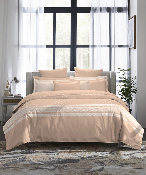 Indulgence Symphony of Threads King Bedsheet Set, Almond Peach| 300 TC Kasturi Cotton|4 Pillow Covers