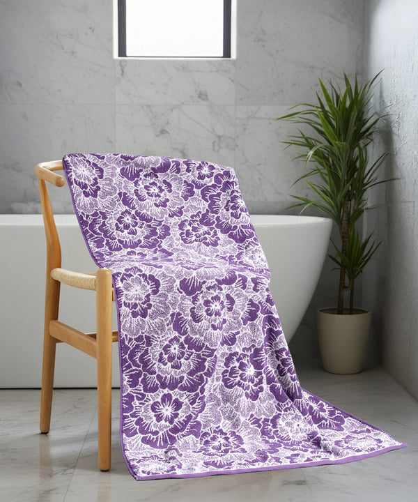 Floral 1 Pc Bath Towel, Purple| 600 GSM Cotton