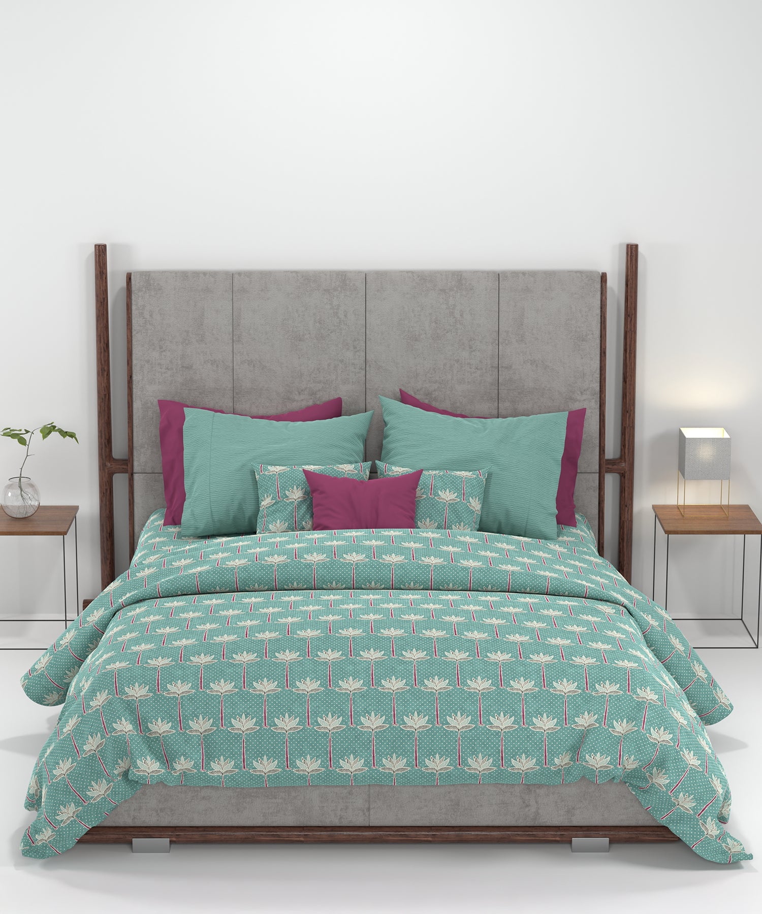 Carnival Ajrakh King Bedsheet Gift Set, Maru Vastra Teal |144 TC Cotto