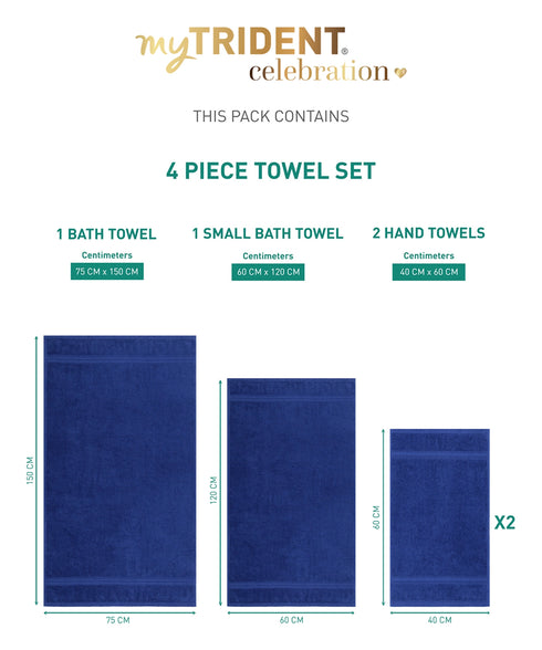 Celebration 4Pc Towel set, Midnight Blue | 450 GSM Cotton