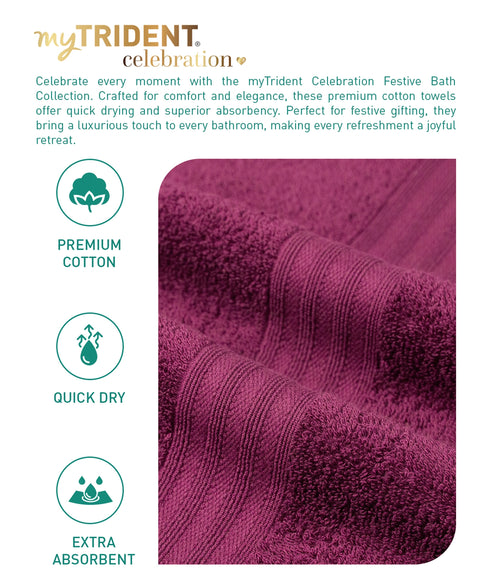 Celebration 4Pc Towel set, Red Wine | 450 GSM Cotton