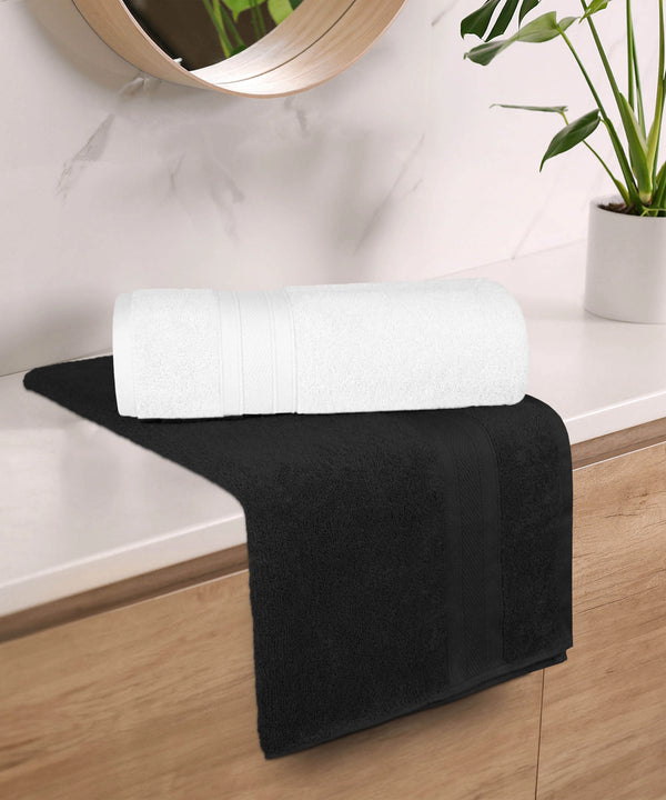 Soft Comfort 2 Pc Bath Towel, Black & White| 509 GSM Cotton|Air Rich Technology