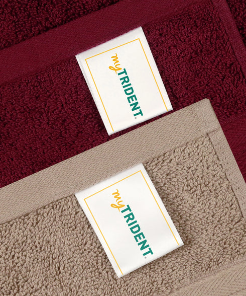 Soft Comfort 4 Pc Hand Towel, Acorn & Wine Red| 509 GSM Cotton|Air Rich Technology