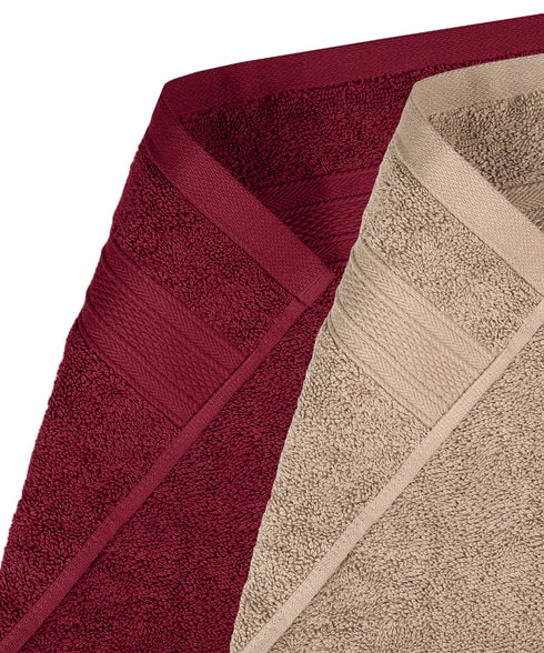 Soft Comfort 4 Pc Hand Towel, Acorn & Wine Red| 509 GSM Cotton|Air Rich Technology