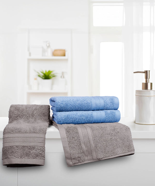 Soft Comfort 4 Pc Hand Towel, Charcoal & Allure| 509 GSM Cotton|Air Rich Technology