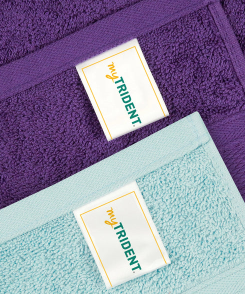 Soft Comfort 4 Pc Hand Towel, Nile Blue & Plum| 509 GSM Cotton|Air Rich Technology