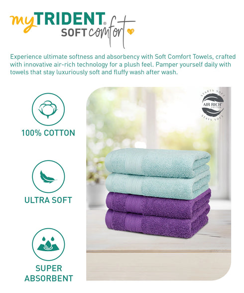Soft Comfort 4 Pc Hand Towel, Nile Blue & Plum| 509 GSM Cotton|Air Rich Technology