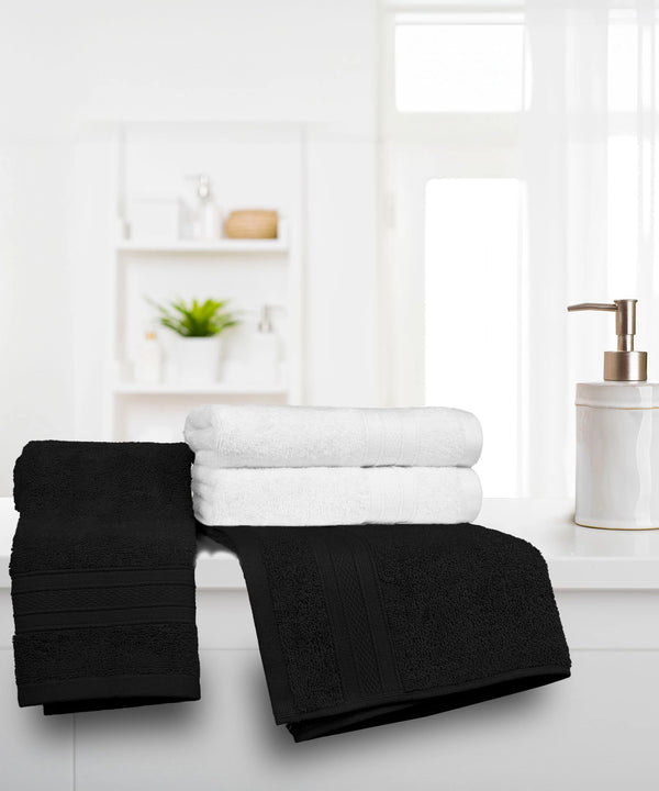 Soft Comfort 4 Pc Hand Towel, Black & White| 509 GSM Cotton|Air Rich Technology