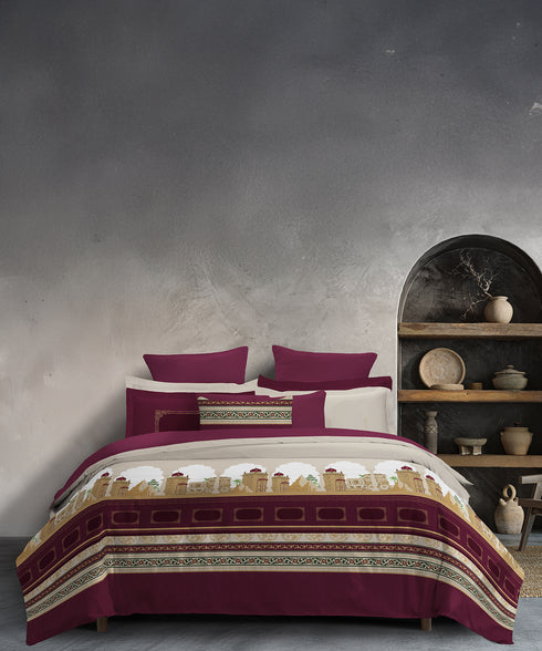 Classic Safarnama King Bedsheet Set, The Golden Chariot| 210 TC Cotton| 4 Pillow Covers