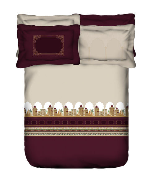 Classic Safarnama King Bedsheet Set, The Golden Chariot| 210 TC Cotton| 4 Pillow Covers