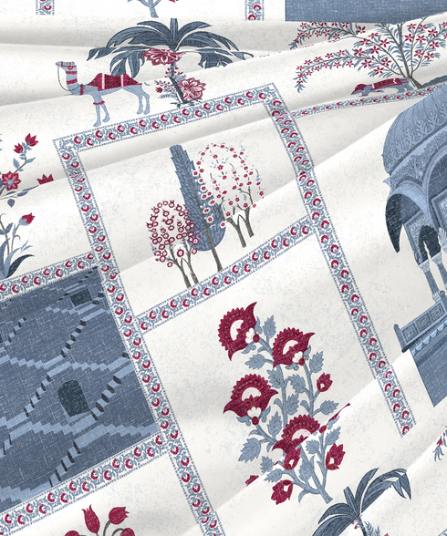 Classic Safarnama King Bedsheet Set, The Caravans | 210 TC Cotton| 4 Pillow Covers