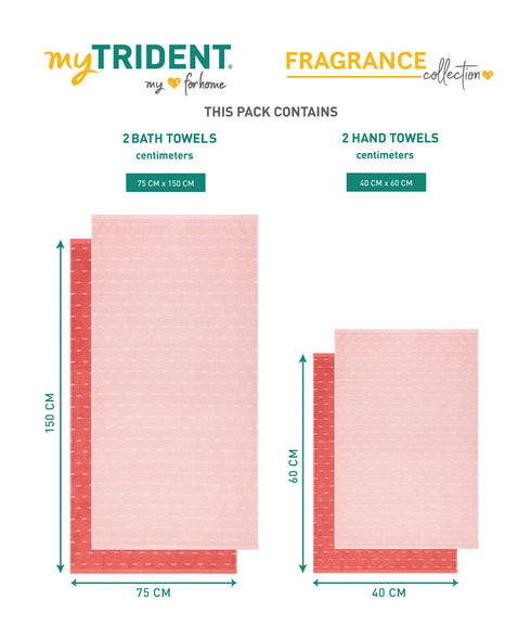 Fragrance 4Pc Towel Set, Strawberry| 500 GSM Cotton