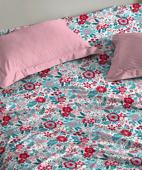 Urban Comfort Queen Bedsheet Set, Gardenia Blooms Pink|144 TC Cotton| 2 Pillow Covers