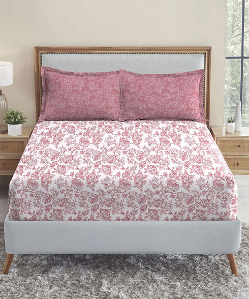 Urban Comfort Queen Bedsheet Set, Juliet Pink |144 TC Cotton| 2 Pillow Covers