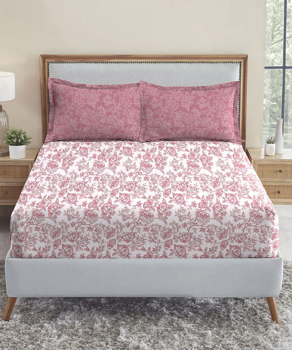 Urban Comfort Queen Bedsheet Set, Juliet Pink |144 TC Cotton| 2 Pillow Covers