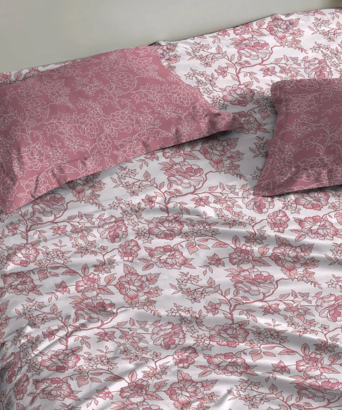 Urban Comfort Queen Bedsheet Set, Juliet Pink |144 TC Cotton| 2 Pillow Covers