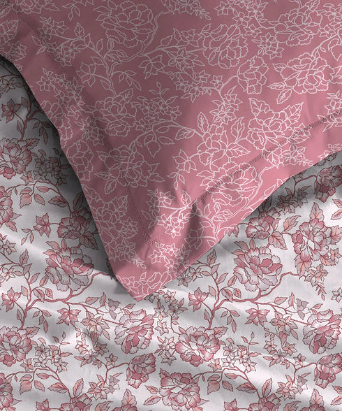 Urban Comfort Queen Bedsheet Set, Juliet Pink |144 TC Cotton| 2 Pillow Covers