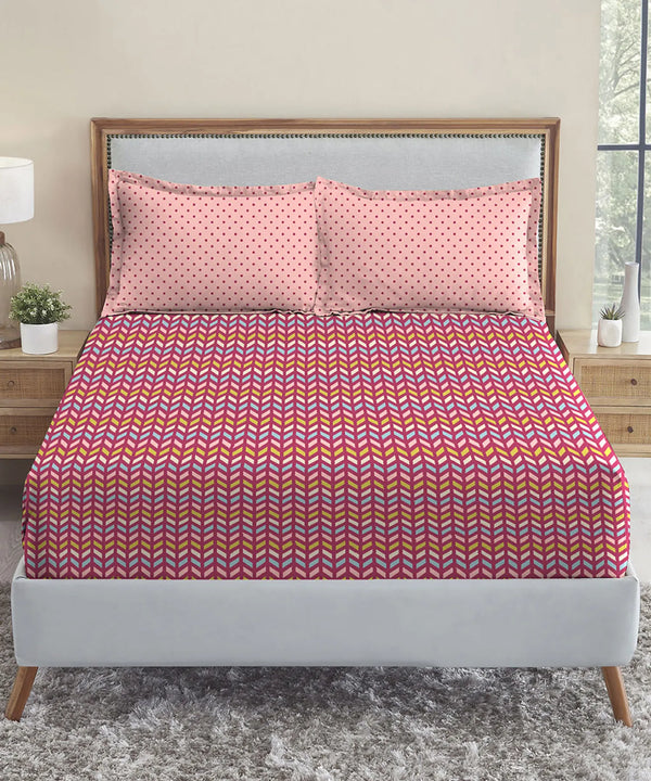 Urban Comfort Queen Bedsheet Set, Party Mood Pink |144 TC Cotton| 2 Pillow Covers