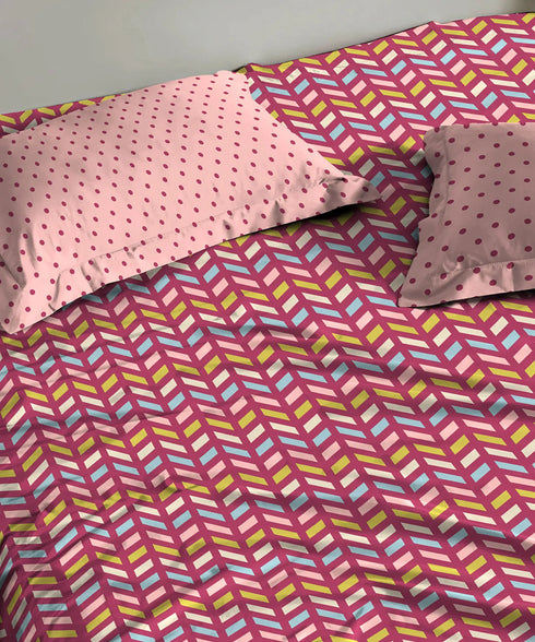 Urban Comfort Queen Bedsheet Set, Party Mood Pink |144 TC Cotton| 2 Pillow Covers