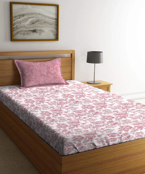 Urban Comfort Single Bedsheet Set, Juliet Pink|144 TC Cotton| 1 Pillow Covers