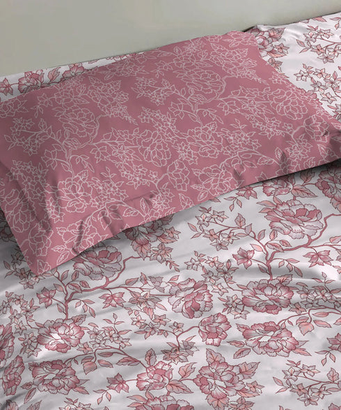 Urban Comfort Single Bedsheet Set, Juliet Pink|144 TC Cotton| 1 Pillow Covers