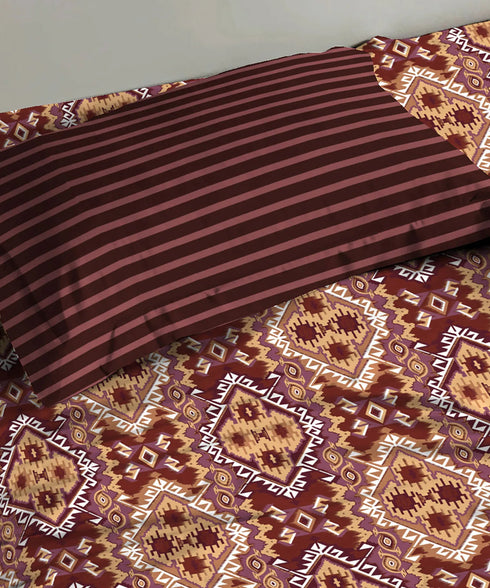 Urban Comfort Single Bedsheet Set, Modern Brown |144 TC Cotton| 1 Pillow Covers