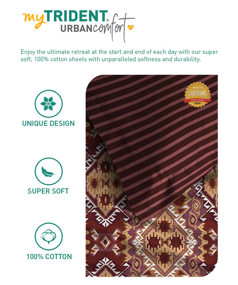 Urban Comfort Single Bedsheet Set, Modern Brown |144 TC Cotton| 1 Pillow Covers