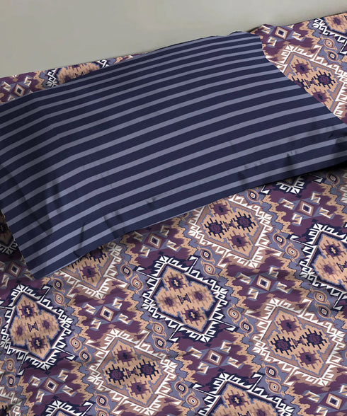 Urban Comfort Single Bedsheet Set, Modern Indigo |144 TC Cotton| 1 Pillow Covers