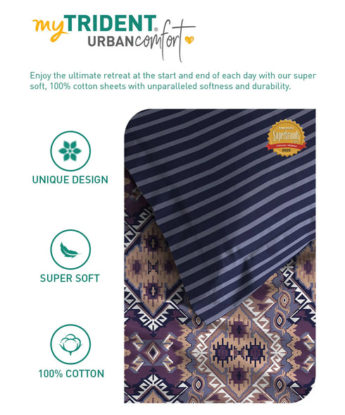 Urban Comfort Single Bedsheet Set, Modern Indigo |144 TC Cotton| 1 Pillow Covers