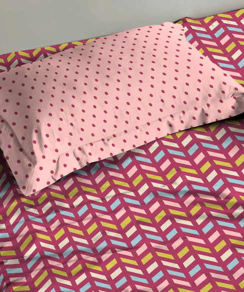 Urban Comfort Single Bedsheet Set, Party Mood Pink |144 TC Cotton| 1 Pillow Covers