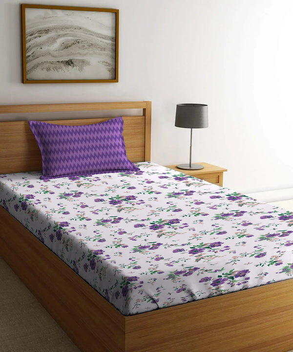 Urban Comfort Single Bedsheet Set, Sunset Purple |144 TC Cotton| 1 Pillow Covers