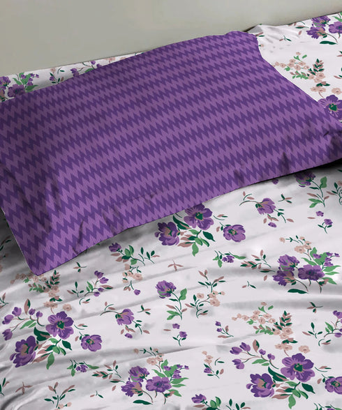 Urban Comfort Single Bedsheet Set, Sunset Purple |144 TC Cotton| 1 Pillow Covers