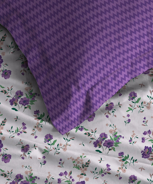 Urban Comfort Single Bedsheet Set, Sunset Purple |144 TC Cotton| 1 Pillow Covers