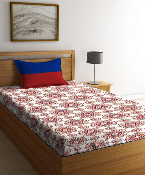 Urban Comfort Single Bedsheet Set, Majestic Mandala Red |144 TC Cotton| 1 Pillow Covers
