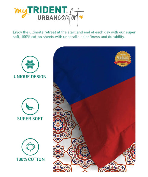 Urban Comfort Single Bedsheet Set, Majestic Mandala Red |144 TC Cotton| 1 Pillow Covers