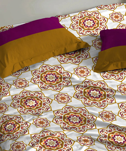 Urban Comfort Single Bedsheet Set, Majestic Mandala Yellow |144 TC Cotton| 1 Pillow Covers