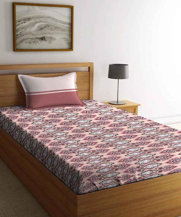Urban Comfort Single Bedsheet Set, Delicate Blush |144 TC Cotton| 1 Pillow Covers