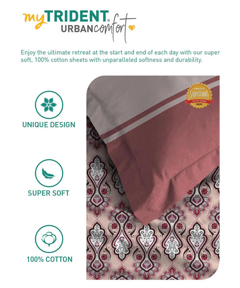 Urban Comfort Single Bedsheet Set, Delicate Blush |144 TC Cotton| 1 Pillow Covers